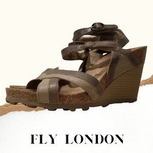 FLY LONDON cork-infused platform wedge double strap velcro sandals EU 39